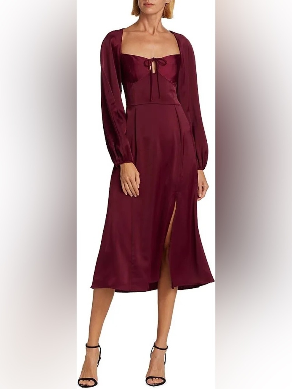 Wayf Wine Long Sleeve Midi Dress with Front Slit